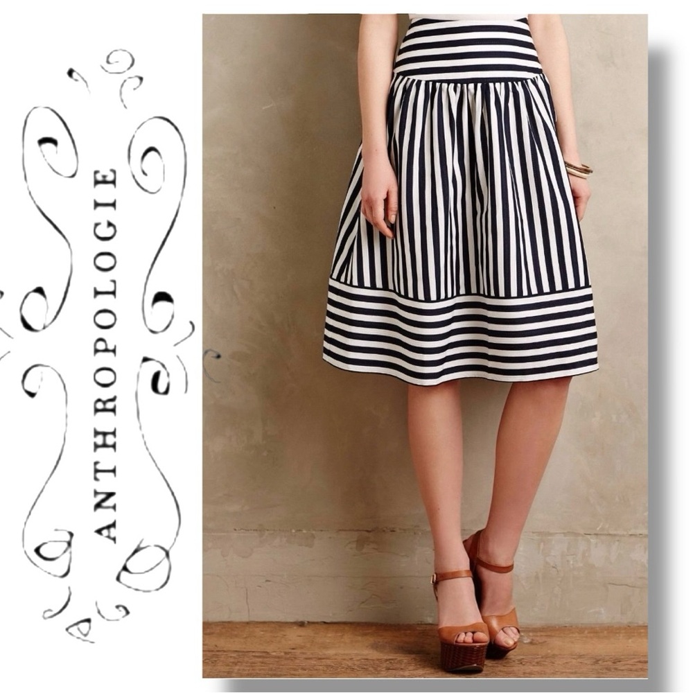 Anthropologie High Seas Skirt by Maeve Sz XS Blue and White Stripes NWT